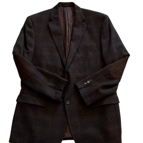 Ralph Lauren Wool Brown Windowpane 2 Button Double Vent Elbow Patch Blazer 42R - Picture 4 of 12